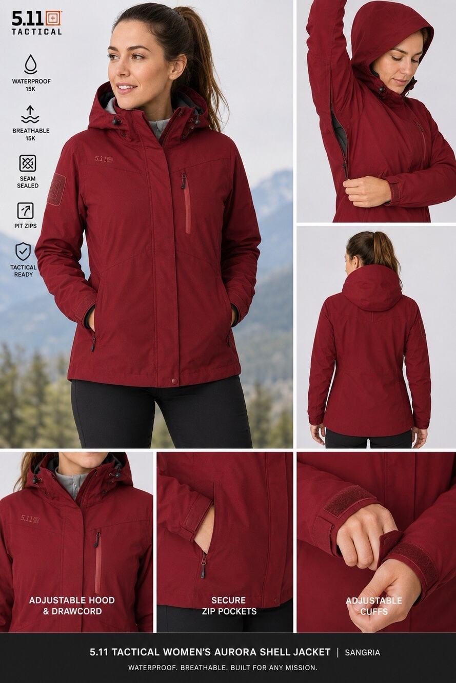 5.11 Tactical Jacket Womens Large Sangria Aurora Shell Waterproof Hooded